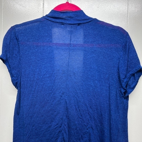 Kenneth Cole Linen Blend Short Sleeve Royal Blue Open Front Cardigan Size Medium - Picture 8 of 12